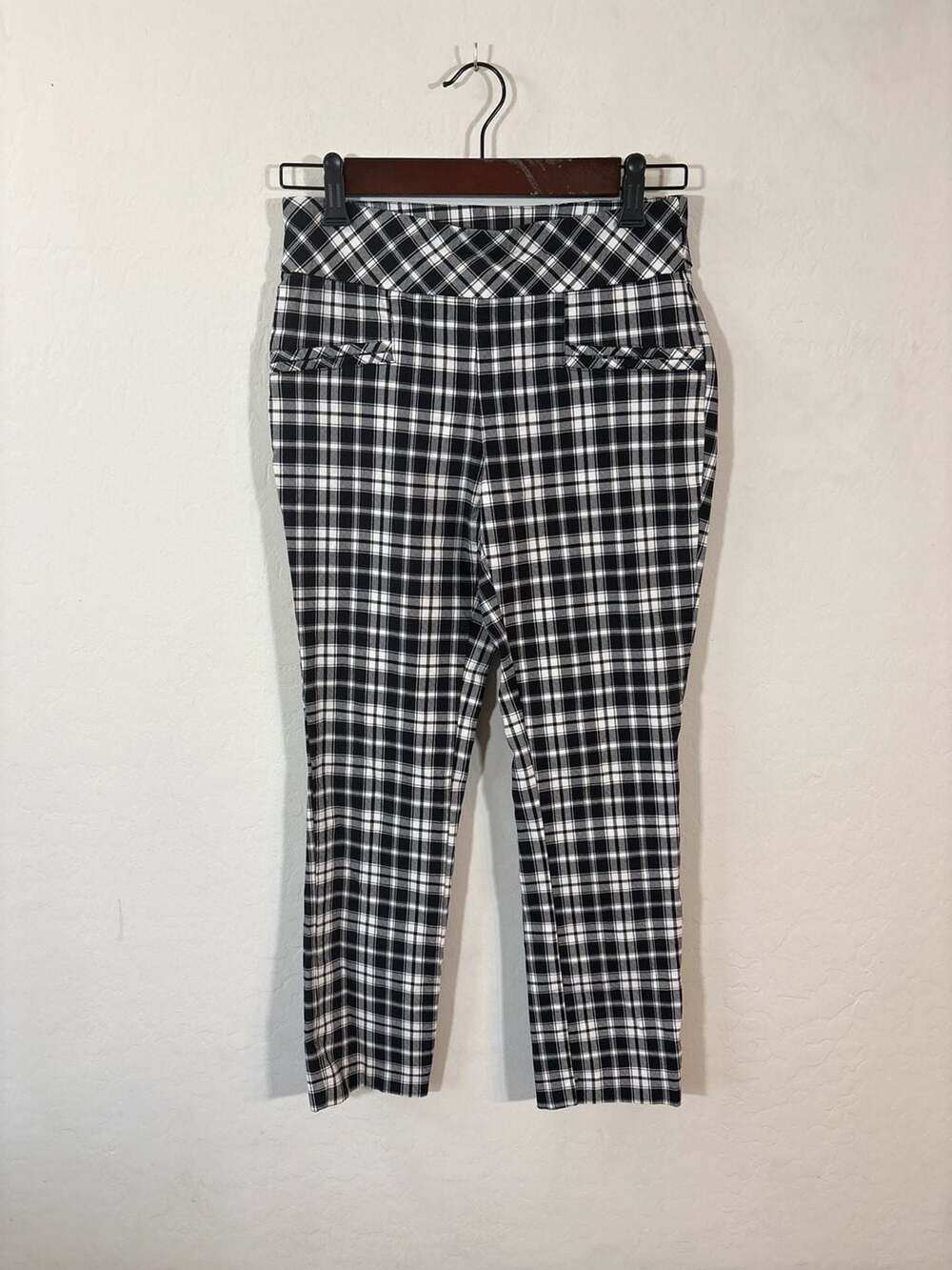 Joe B by Joe Benbasset Black & White Plaid Pull-On Pants Size Small